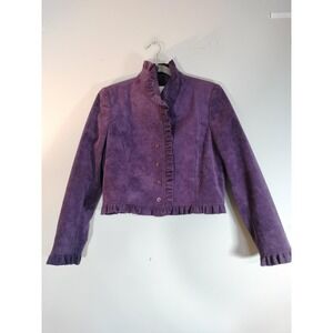 Vintage Abe Schrader Purple Faux Suede Ruffle Cropped Jacket (Made in USA)